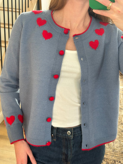Contrast Heart Button Up Sweater