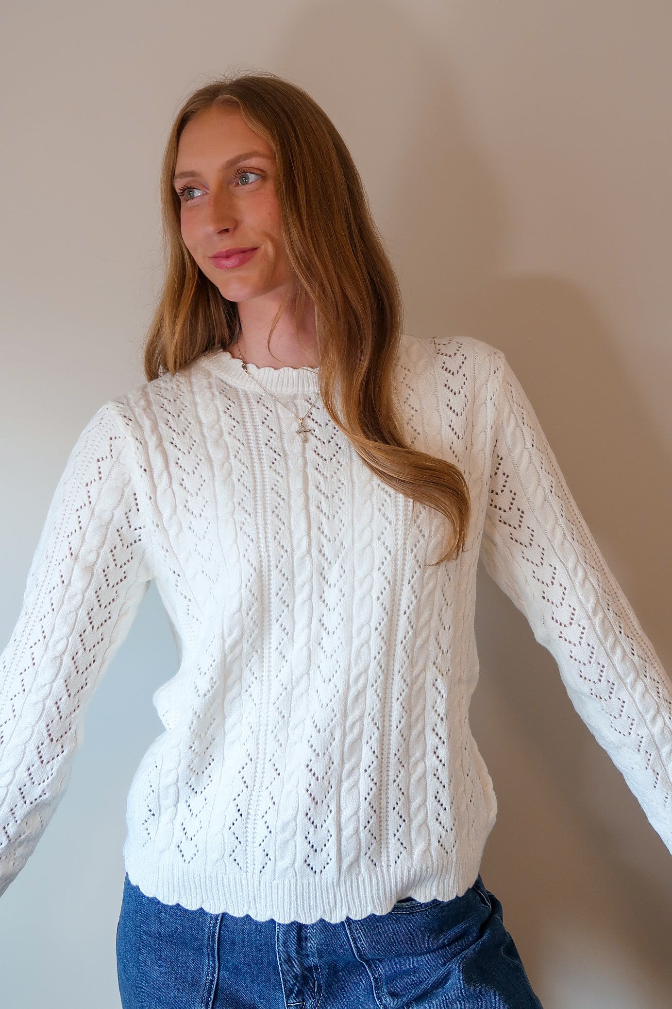 Scallop Edge Open Knit Sweater