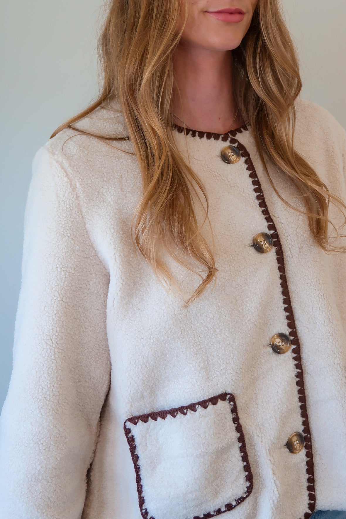 Contrast Stitched Sherpa Cardigan