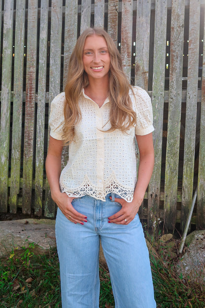 Eyelet Lace Trimmed Blouse