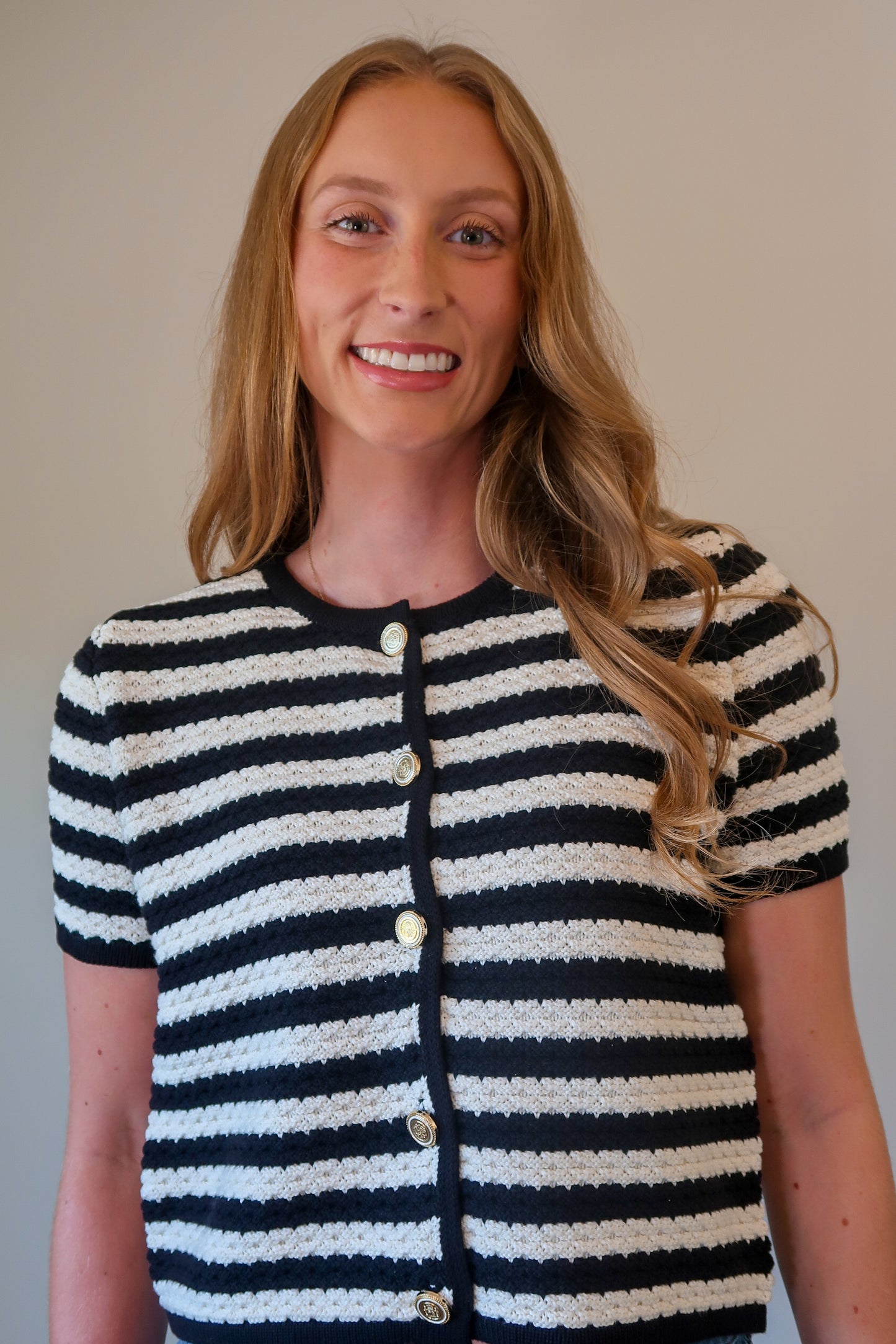 Knitted Striped Cardigan With Gold Buttons