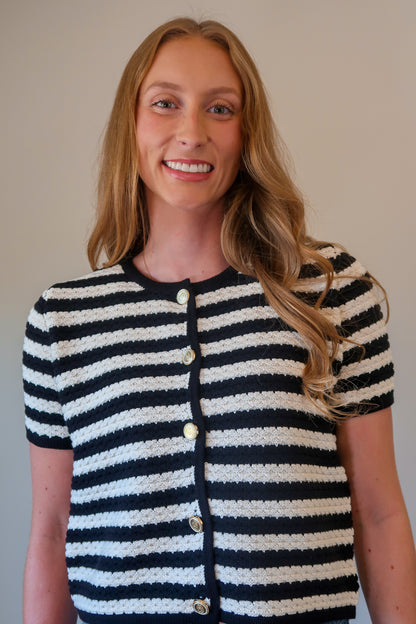 Knitted Striped Cardigan With Gold Buttons