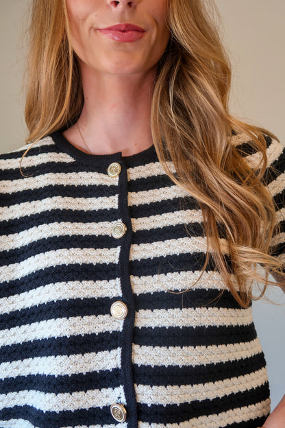 Knitted Striped Cardigan With Gold Buttons