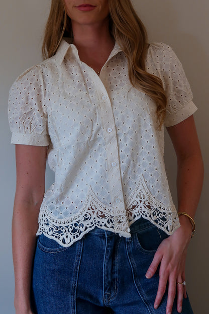 Eyelet Lace Trimmed Blouse