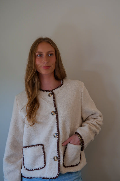 Contrast Stitched Sherpa Cardigan