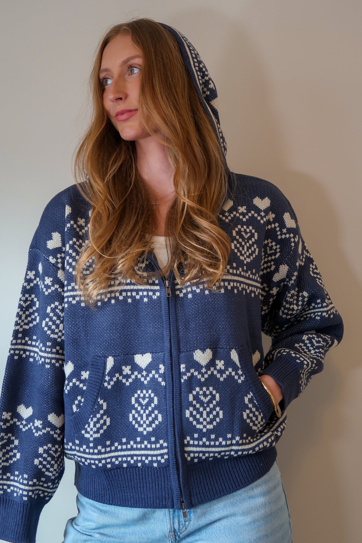 Nordic Jacquard Sweater Zip Up Jacket