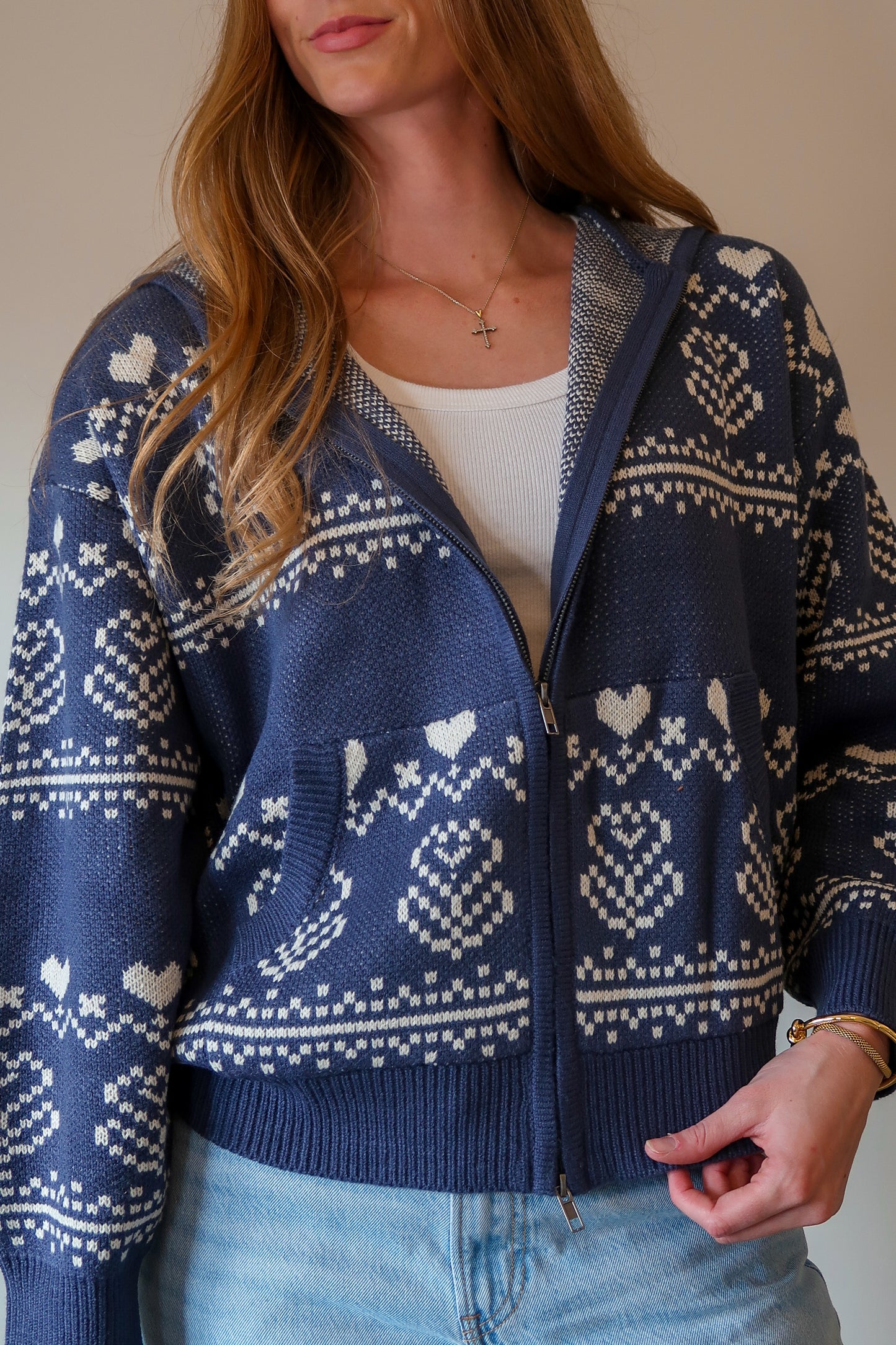 Nordic Jacquard Sweater Zip Up Jacket