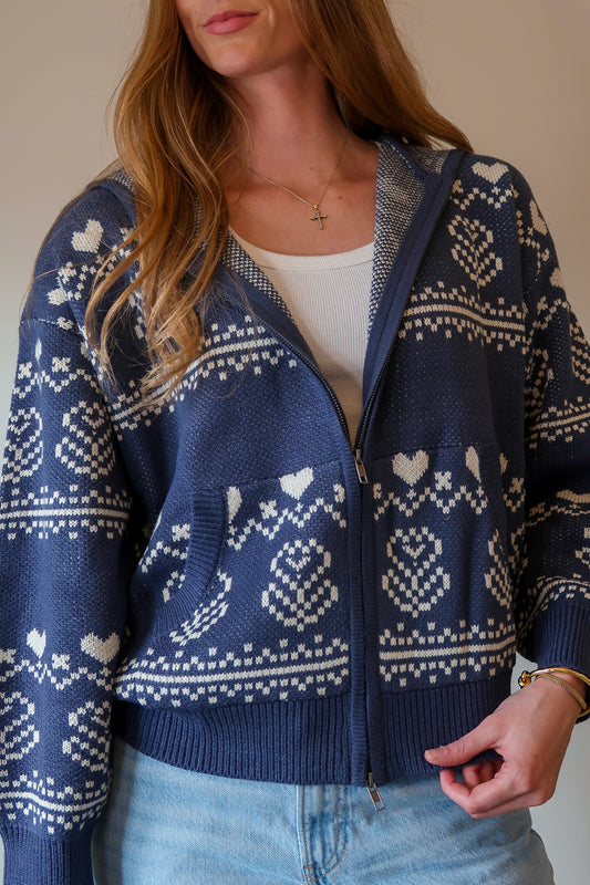 Nordic Jacquard Sweater Zip Up Jacket