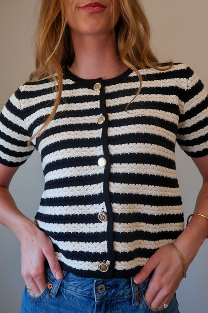 Knitted Striped Cardigan With Gold Buttons