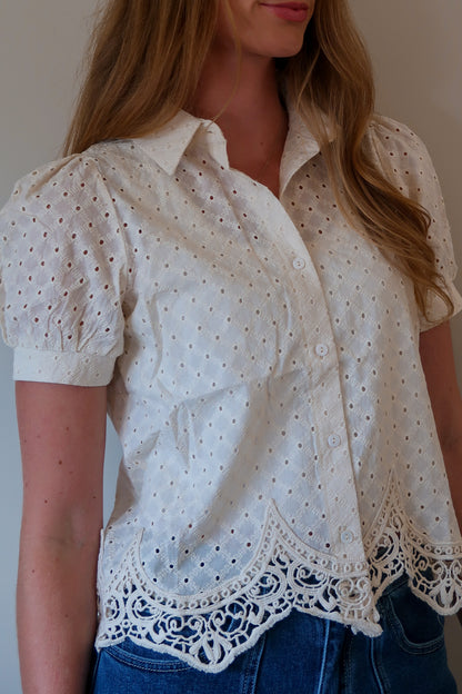 Eyelet Lace Trimmed Blouse