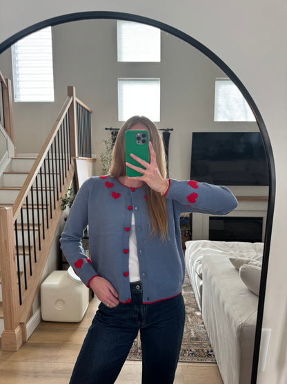 Contrast Heart Button Up Sweater