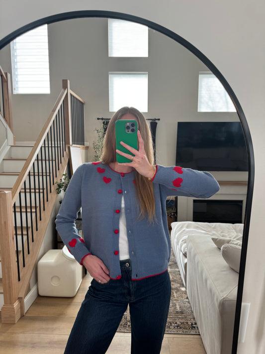 Contrast Heart Button Up Sweater